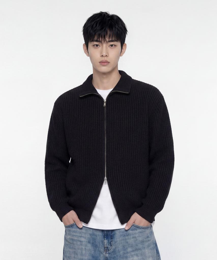 AGOD Refined Two-Way Knit Zip-Up [Black]