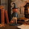 Autumn Home Ornament Pumpkin Witch Figurine, Spooky Halloween Statue with Lantern, LED Lighted Night Lamp Vintage Gothic Resin for Tabletop