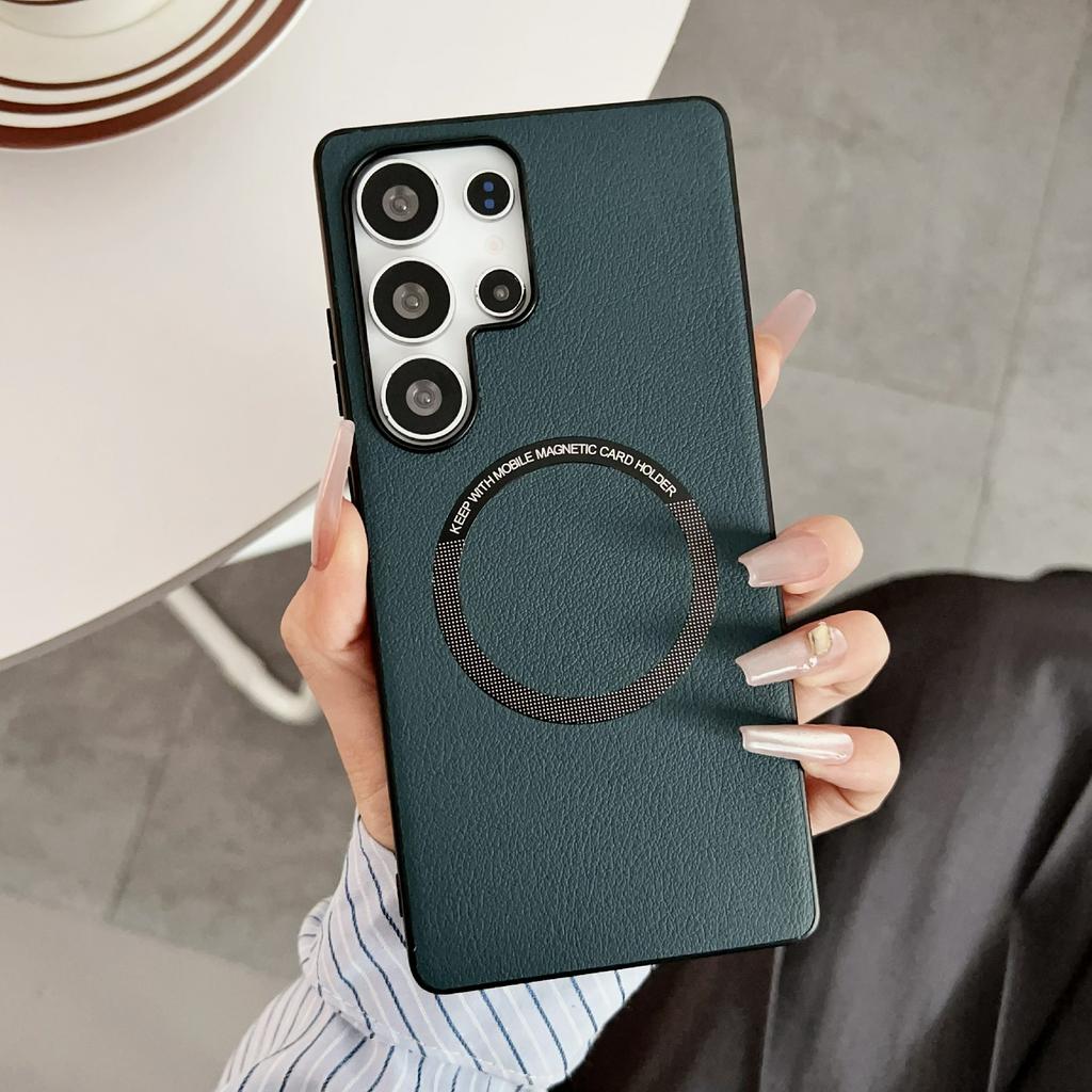 For Samsung Galaxy S25 Ultra Case Compatible with MagSafe Anti-Drop PU Leather+TPU Cover