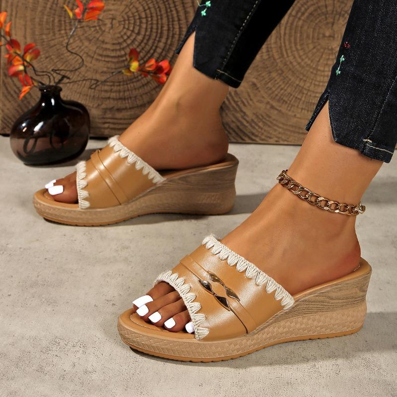 Summer Plus Size Wedge Slippers Women's 2025 New Lace Open-toe Platform Sandals