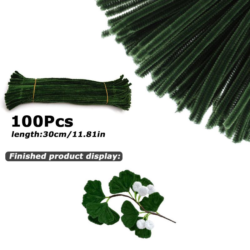 100Pcs 30cm Colors Chenille Stem Twisted Rod Iron Wire DIY Handcraft Wool Root Fluffy Bar Twisting Decor Pipe Cleaner Plush