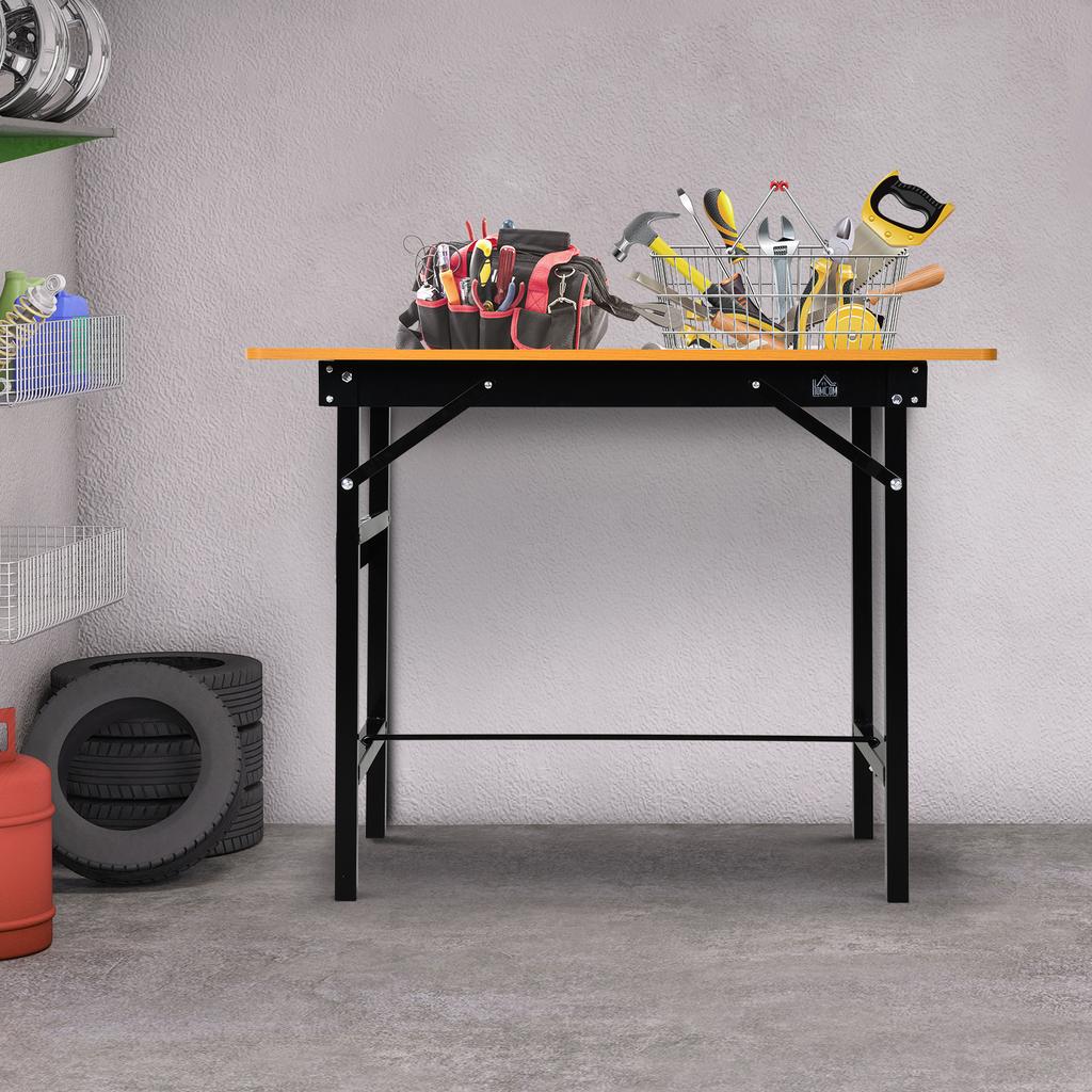 Banco da Lavoro Pieghevole per Garage da 100 cm, Tavolo da Artigianato Workstation in MDF, Struttura Robusta in Acciaio con Righello, Goniometro