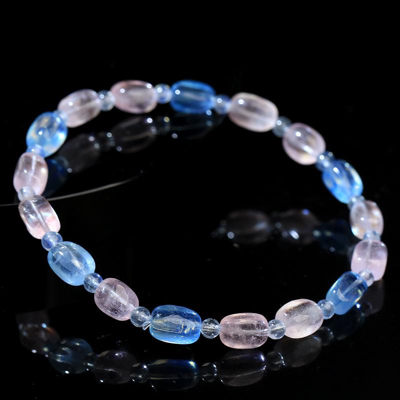 Hongchu Crystal Natural Morganite Sugar Bean Irregular Shape Bracelet Morganite Faceted Bead Freeform Bracelet