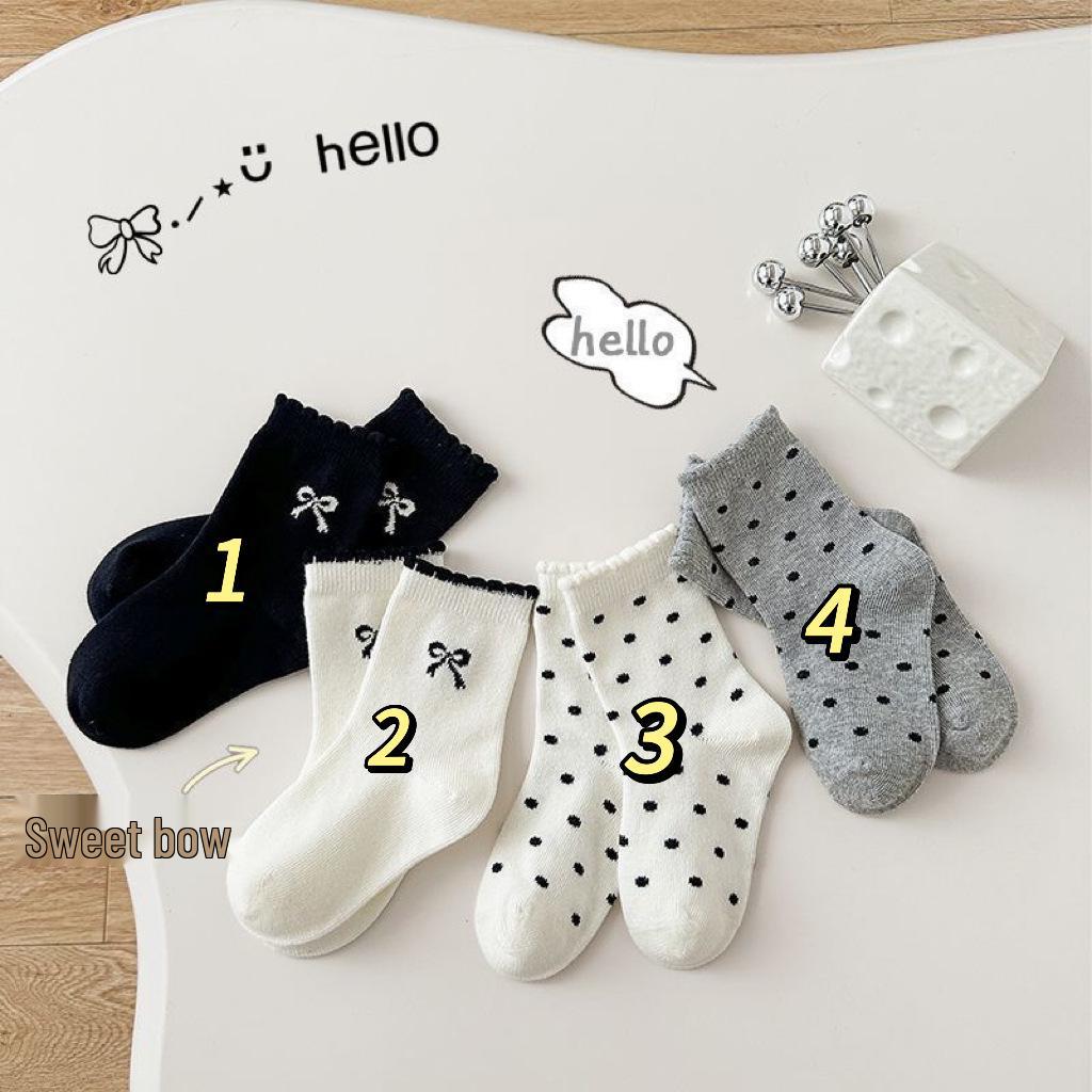 

Весенне-летние носки из хлопка и кружева для девочек с бантом и дофаминовым горошком - Черные/Белые/Серые S (1-3 years, Size 23-26)