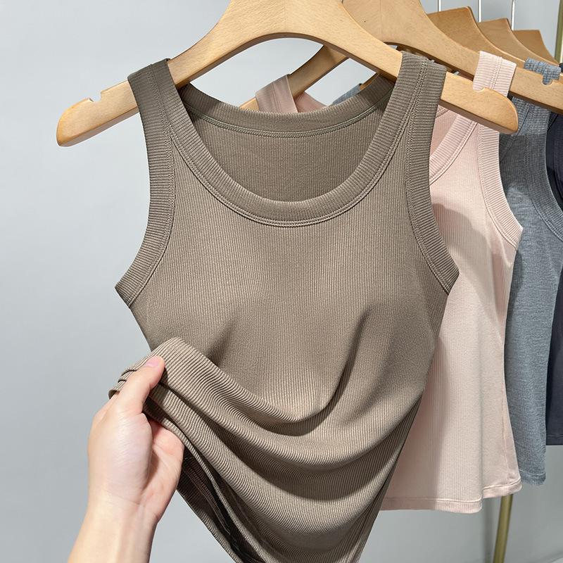 Womens Suspender Vest with Breast Pad Latest Style Without Wear Bra Integrated Thin Style Outer Cover and Breast Inner Top