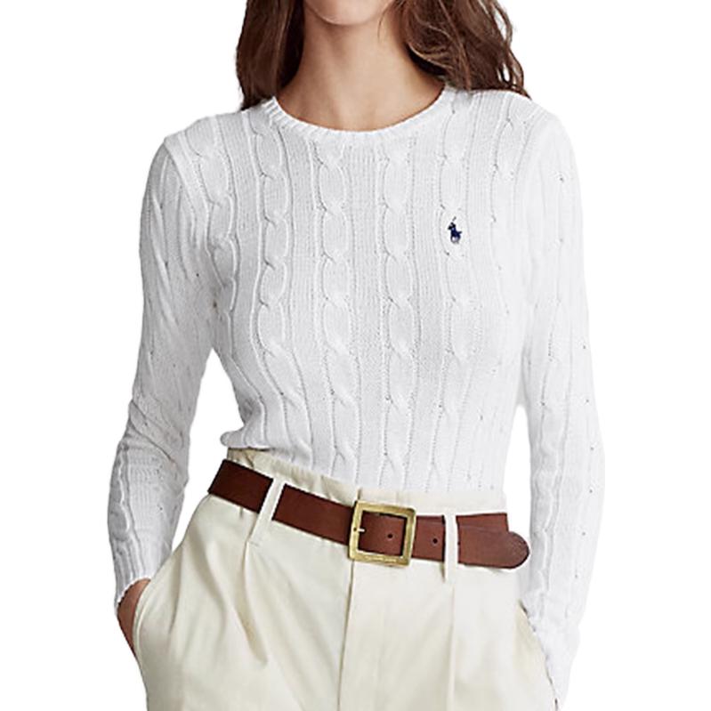 Polo Ralph Lauren SS23 Solid Color Logo Embroidered Cable Knit Sweater Women sweater White 211747397002