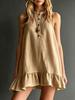 European and American Spring and Summer New Cotton and Linen Solid Color Elegant Stand-up Collar Sleeveless Ruffle Edge Dress Women