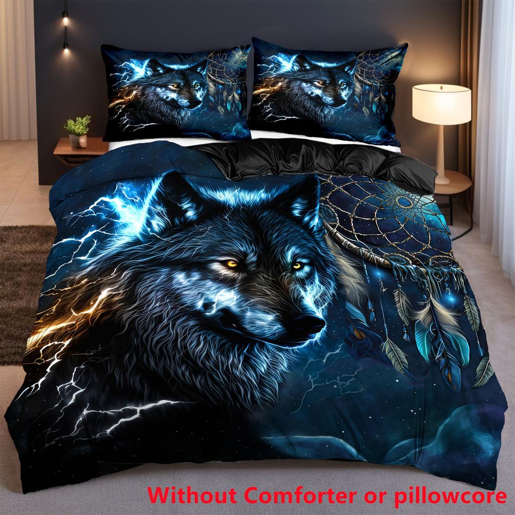 3Pcs 3D Wolf Animal Dreamcatcher Printed Duvet Cover Set Cool Visual Queen Bedding Sets No Filling For Boys Teen Bedroom Decor
