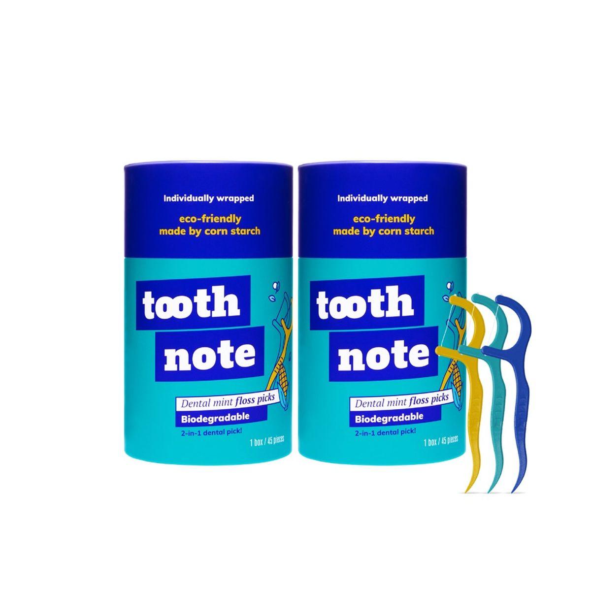 Toothnote Premium Dental Mint Scented Disposable Dental Floss 45-Pack (2 Packs) Toothpicks