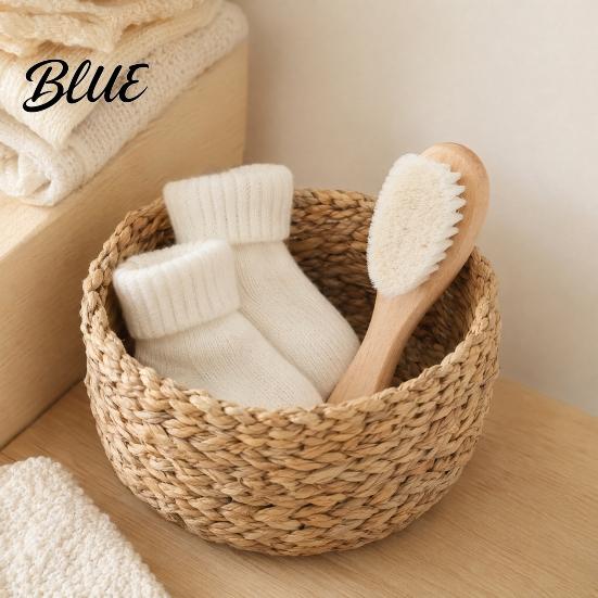 Newborn Gentle Bath Baby Grooming Wool Baby for Brush Soft Skin Cleanser Set with Natural Cherry Beech Wood Handle
