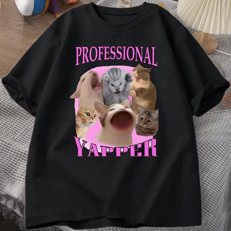 Professional Yapper Cat Graphic T Shirts Women Cotton Short Sleeve Casual O Neck Printed Tshirt Streetwear Summer Tops