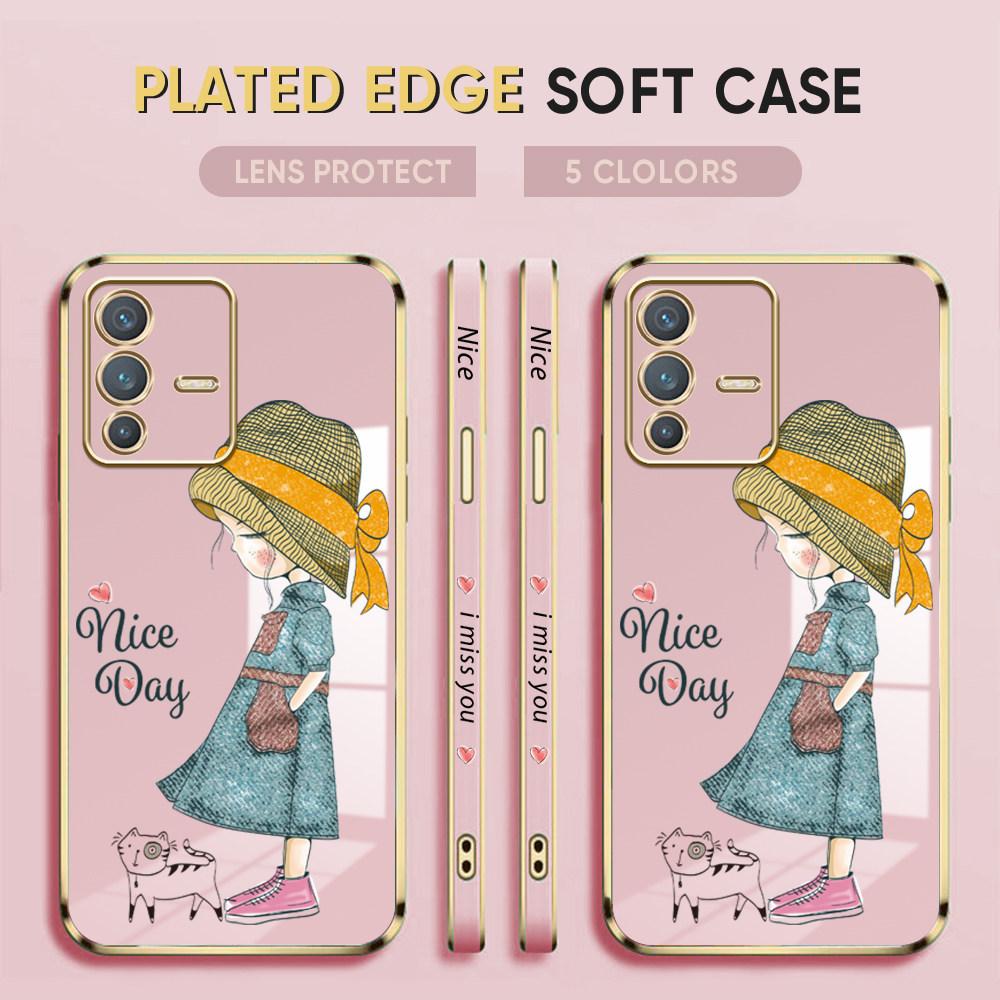 For Honor 90 70 50 X7a X9a P30 Pro P40 Lite Infinix Hot 40i 30i Vivo Y22 Y18 V30 Pro V40 Lovely Girl Design Soft Plated TPU Phone Case
