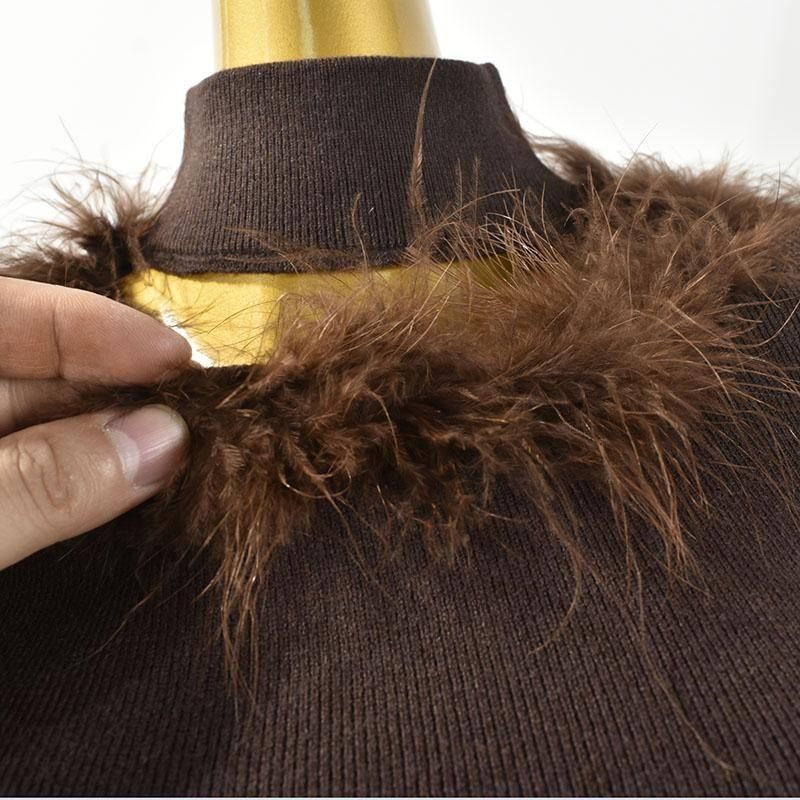 Halterneck Furry Patchwork Sweater Women's Autumn and Winter Inner Wear Fancy Elegant Silm Slimming Knitted Bottoming Shirt Tops