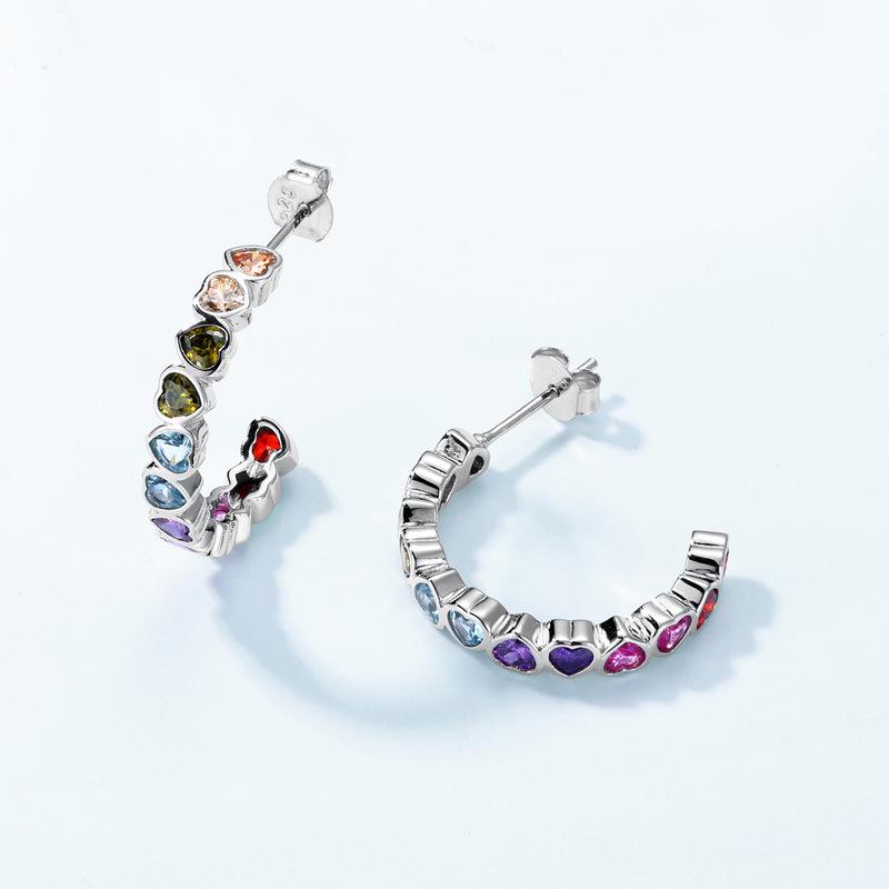 

Серьги из серебра S925 с радужным цирконием: Красочный дизайн любви для женщин 925 Silver