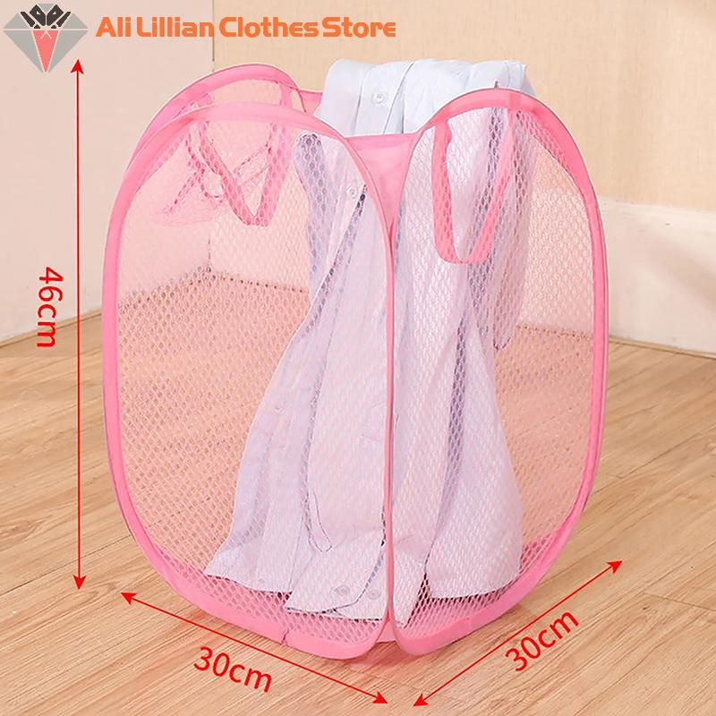 Folding Dirty Clothes Laundry Sorting Basket Bathroom Mesh Storage Bag Frame Bucket Laundry Organizers Storage Pouch