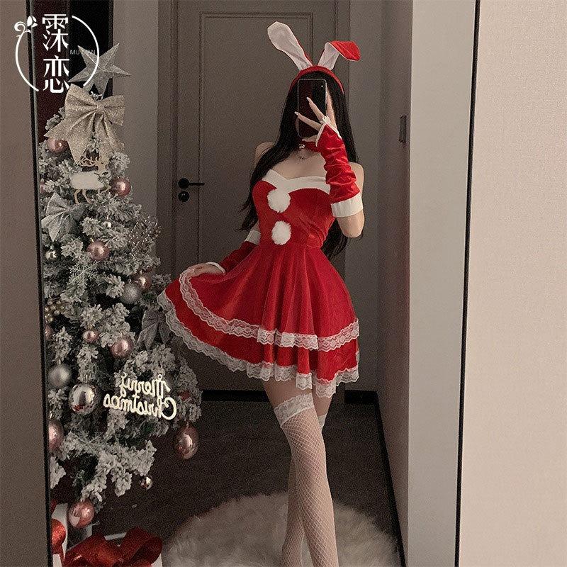 Lingerie Winter Christmas Bunny Cosplay Velvet Tube Top Suspender Skirt Sex Uniform