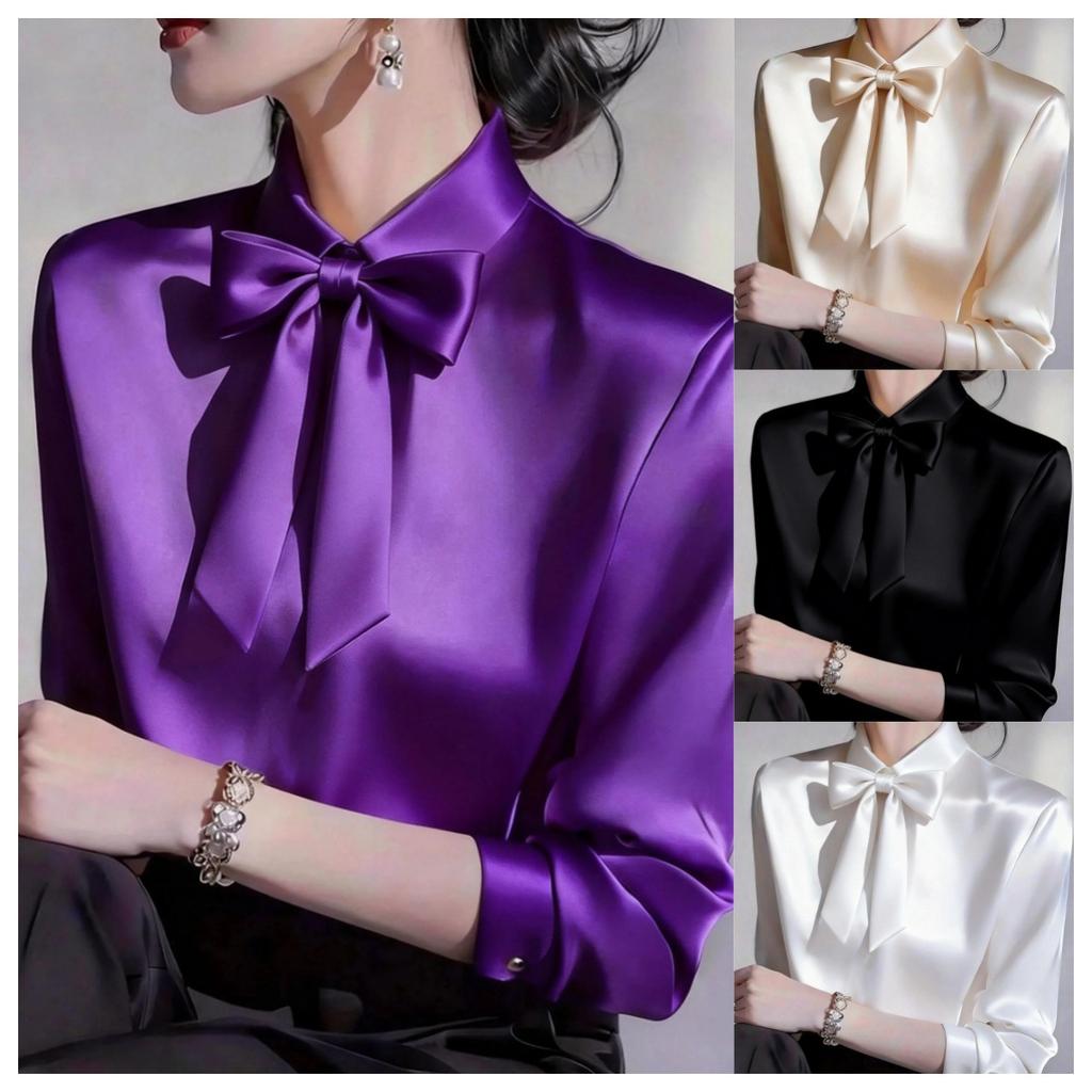 Summer-inspired, Versatile Long-sleeved Blouse with A Bow Collar for Women