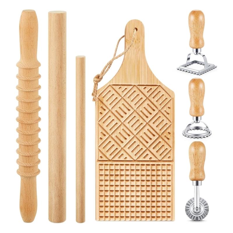Complete Gnocchi Maker Set Featuring Wood Board and Rolling Pin Wood Gnocchi Board Suitable for Pastas Enthusiasts