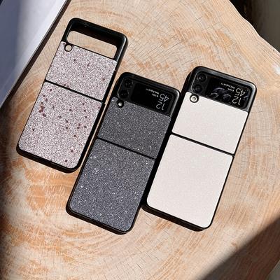 Moda kobieta brokatowe proszki etui na telefon do Samsung Galaxy Z Flip 3 5g Korea błyszczące cekiny twarda, szczupła pełna obudowa ochronna