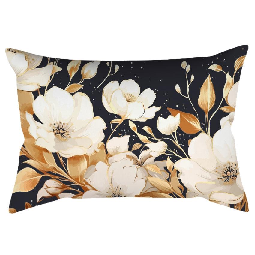 Chinese Retro Watercolor Golden Floral Print Pillowcase Home Sofa Cushion Pillowcase