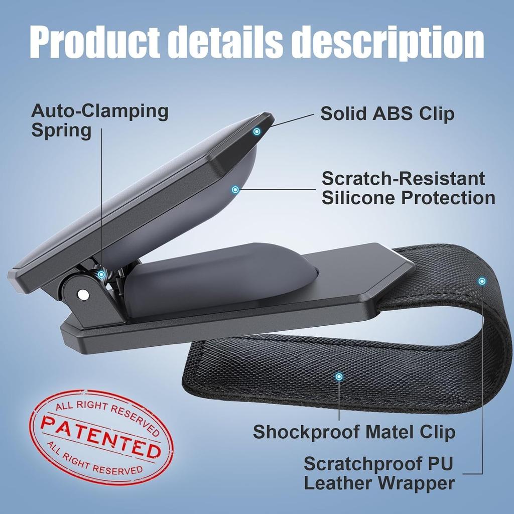 One-Handed-Operation Sunglasses Holder for Car, Visor Sunglass Holder 2 Pack