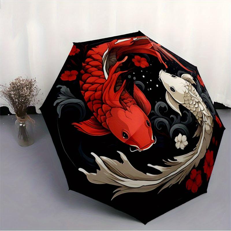 1 ud. Pez Koi Yin Yang Apertura/Cierre Automático, Paraguas Plegable Portátil para Todas las Estaciones para Mujeres y Hombres, Viajes, Uso Diario, Eventos Formales - Sombrilla Plegable Compacta de Lujo,