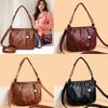 Solid Color Small Water Bucket Handbag Zipper Compartments Soft Pu Wear Casual