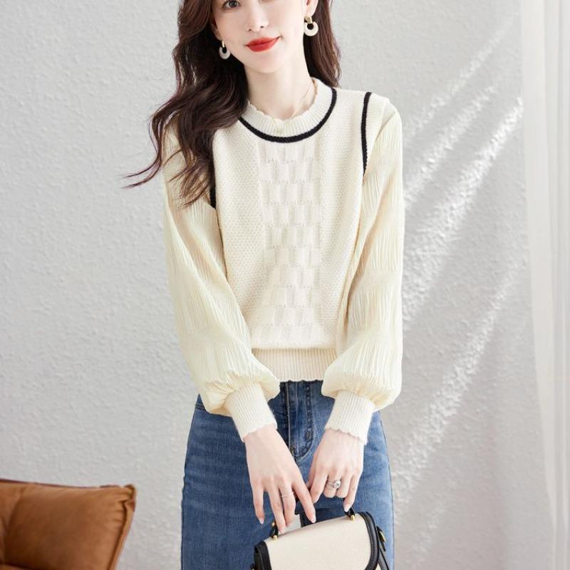 Cute sweet top women's spring and autumn new new temperament long-sleeved thin meat-covering thin knitted sweater