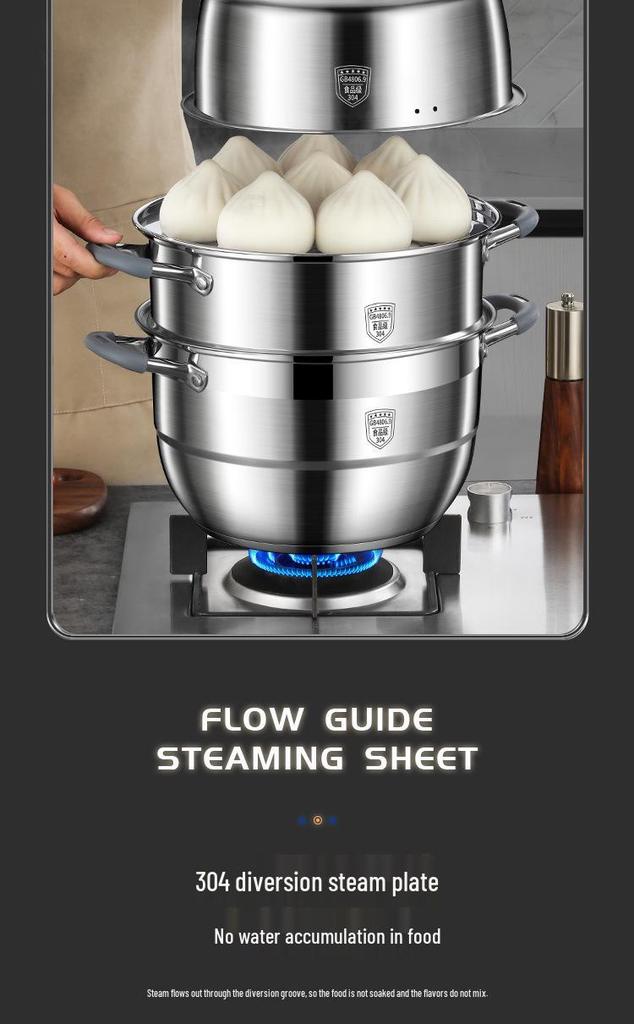Large Capacity 304 Stainless Steel Steamer Pot with Thickened Multi-Layer Steaming Baskets for Household Use