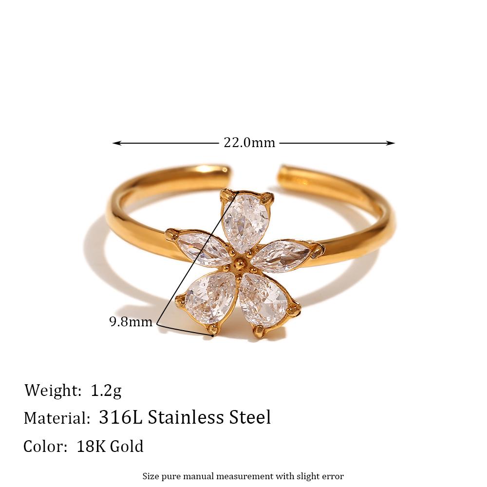

MamacitaSlay 316L Stainless Steel Zircon Flower Opening Ring Anniversary Waterproof Jewelry Women s 18K Gold Plated Ring Gift 7 золотий
