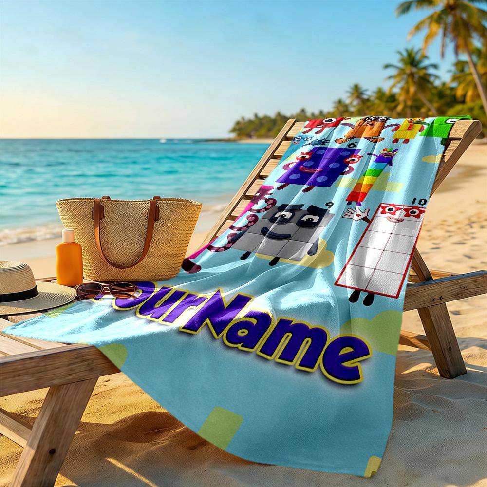 Numberblocks Customizable Name Beach Towel High Absorbency & Quick-Dry Ideal for Travel Outdoor Swim Pool Yoga Surf Camping Hiking Gym Gift Holiday