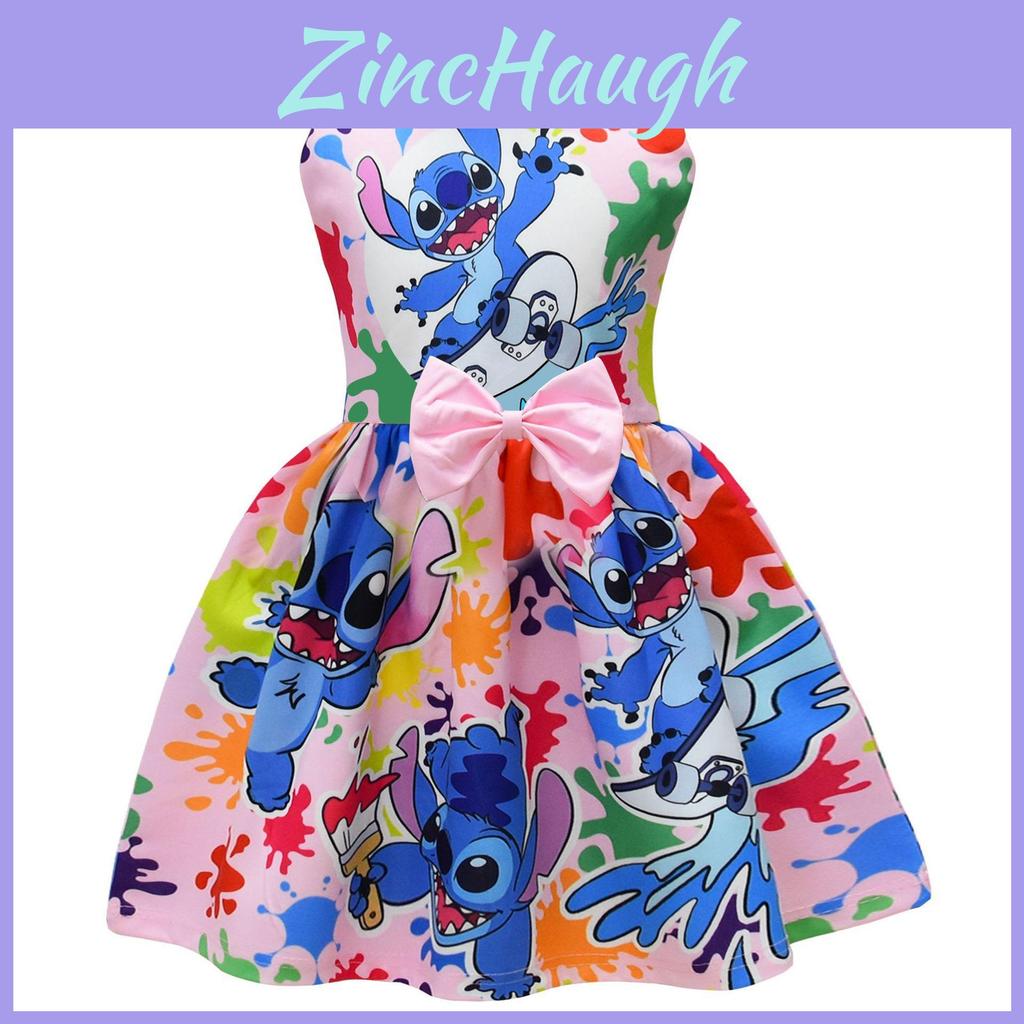 Vestido de Menina Lilo Stitch Com Laço de Borboleta Poliéster Algodão Para Primavera Outono Brincadeiras