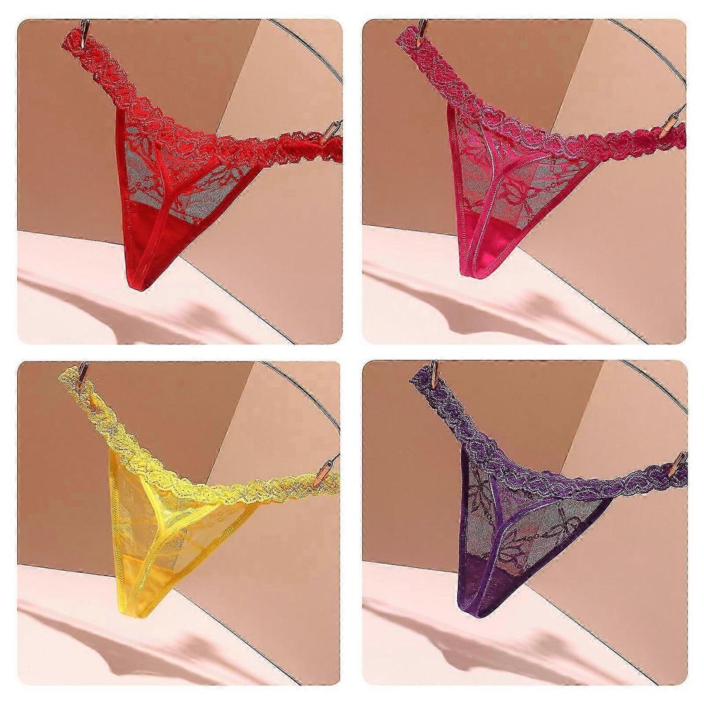 Damen Spitze G-String Tanga Unsichtbar Bikinihöschen Unterwäsche Niedrige Taille Tanga T-Rücken Lingerie Gelb XL