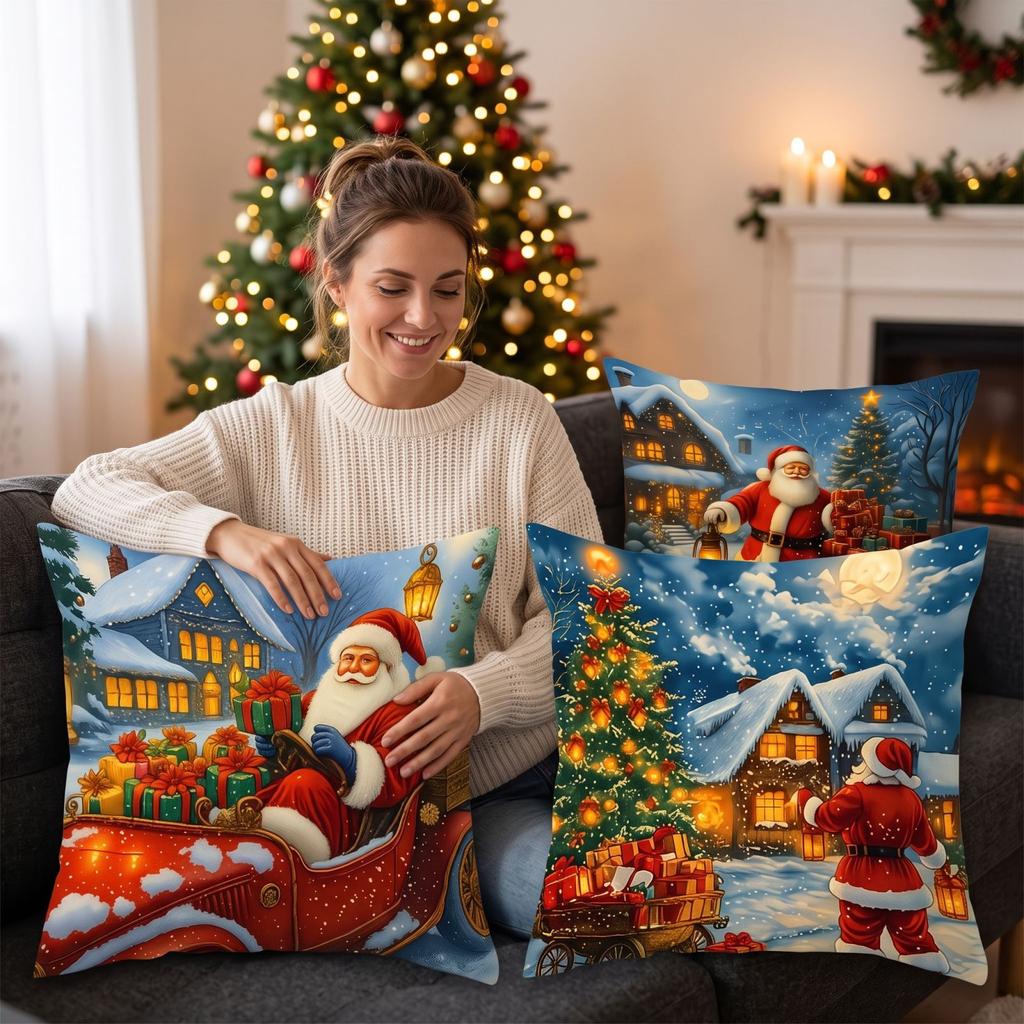 4 Pack Christmas Throw Covers, Decorative Cushion Cases for Home and Sofa Decoration
