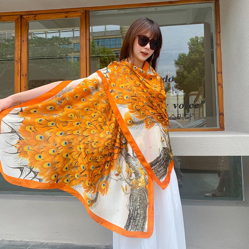 New Style of Beautiful Brocade Imitation Silk Soft Touch Photo Travel Scarf for Women Peacock Scarf with Larger and Thin