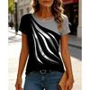 Fashionable Casual Round Neck Short Sleeved T-shirt Soft Comfortable Vintage  Loose Colorful Creative Grid Stripes 3d Printed Women's T-shirt