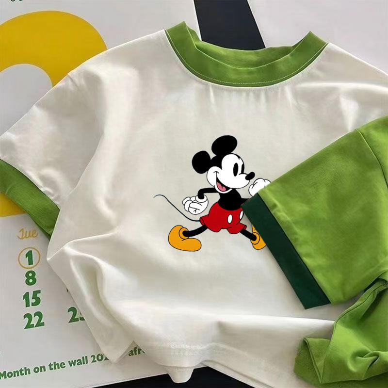 Kids 100 Percent Cotton Cartoon Print Short Sleeve T Shirt Summer Boys Girls Baby Breathable Top