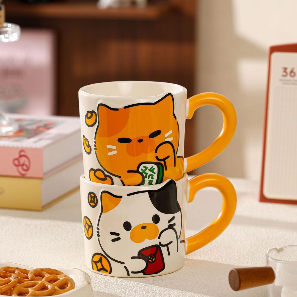 Cute Cat Ceramic Mug Festive Lucky Cat Mug Souvenir Home Couple Water Cup  Girls’ Good Looks