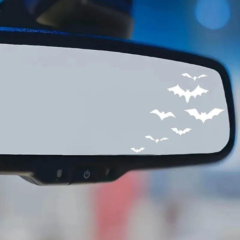 Car Rearview Mirror Stickers Mini Bat Group Reflective Decals Vinyl Waterproof Stickers Halloween Decorations Stickers