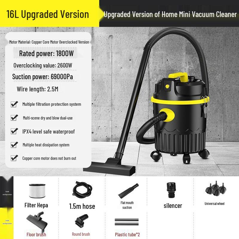 Dual-Use Wet/Dry Industrial Vacuum Cleaner for Home, Commercial, and Car Cleaning with Large Suction