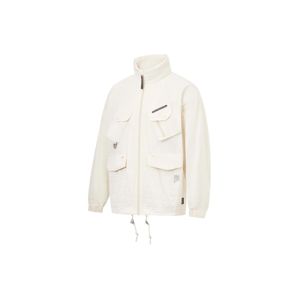 Li Ning Plain Loose Multi-Pocket Work Jacket Men Jackets Off-White AJDT539-1