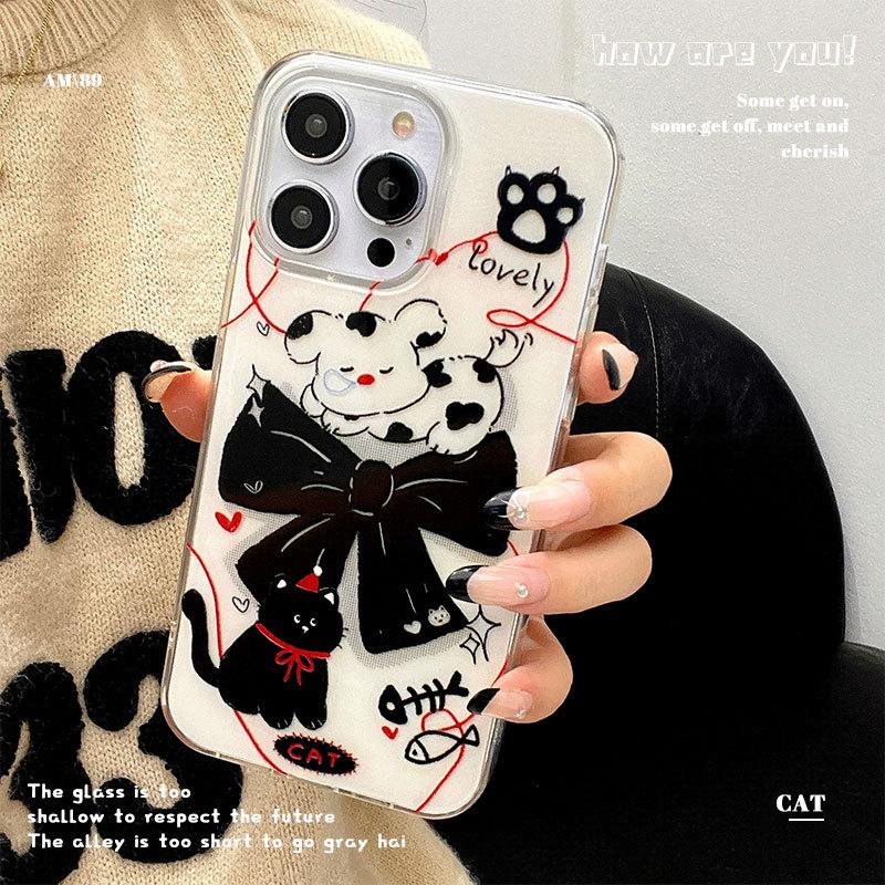 New Cute Kitten and Puppy Mobile Phone Case Suitable for Apple 16promax Soft Girl Iphone15 Protective Cover for Women 13