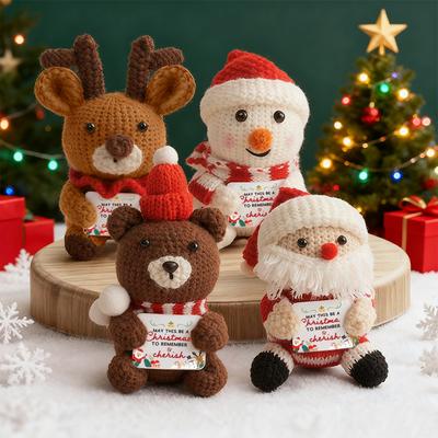 Christmas Positive Energy Doll Crochet Santa Claus Reindeer Handmade Knitting Dolls With Card Desktop Ornaments New Year Gift