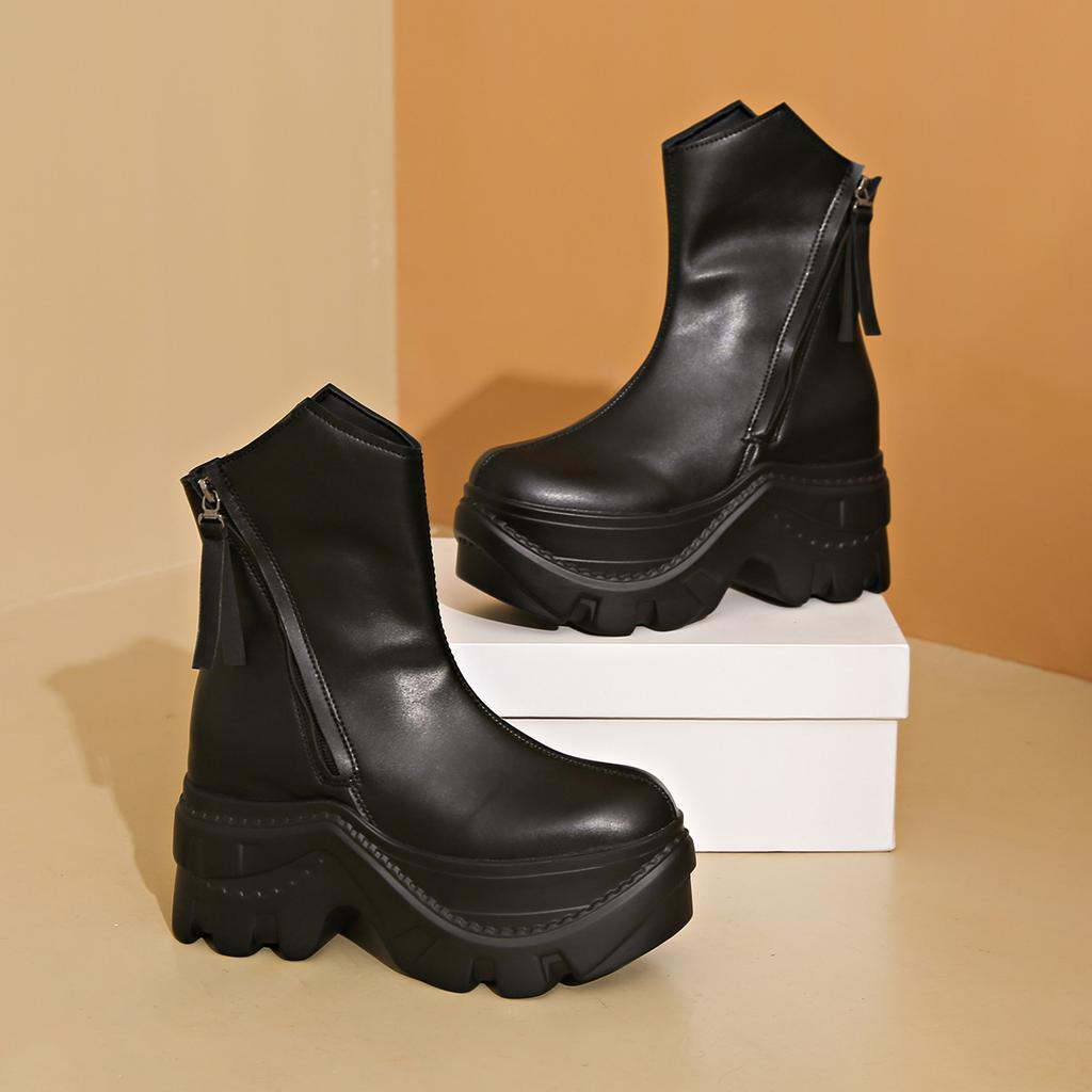 Platform Martin Boots Women's Autumn New British Style Round Head Slope Sole Heel High Heels Large Size Women's Shoes