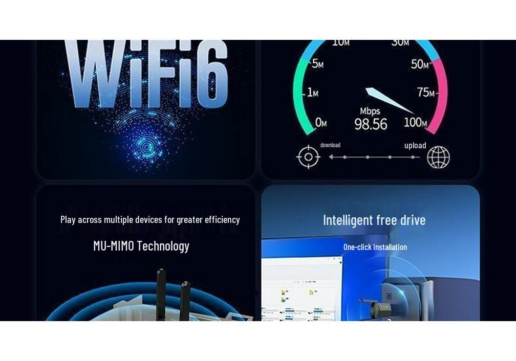 Driver-Free 5G Dual-Band WiFi 6 USB Network Adapter for Desktop Computers