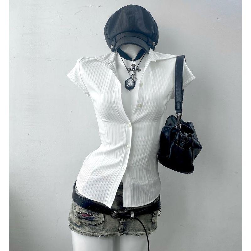 

Light Ya Young Adult Original White Lapel Short-Sleeved Shirt Women s Summer Vintage Vintage Wear Silm Tops Fashion White S