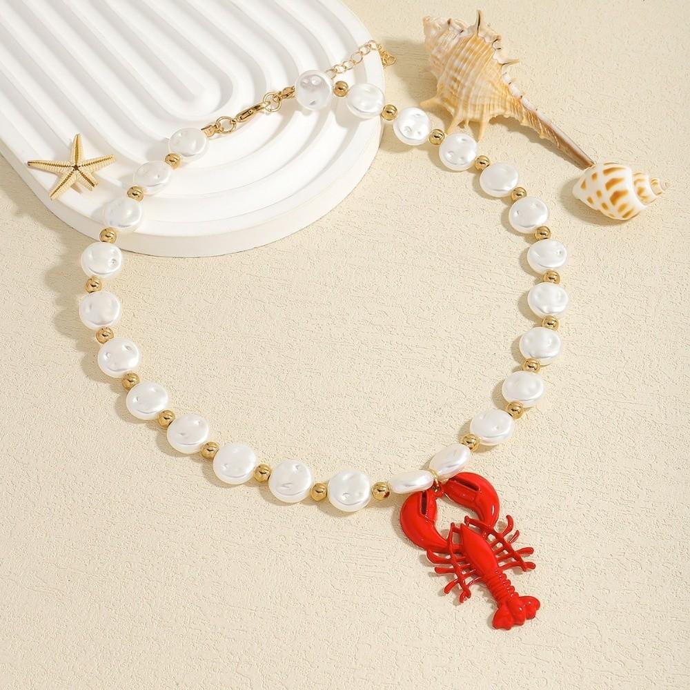 Adjustable Pearl Lobster Necklace Exquisite Lobster Pendant Necklace Clavicle Necklace  Summer