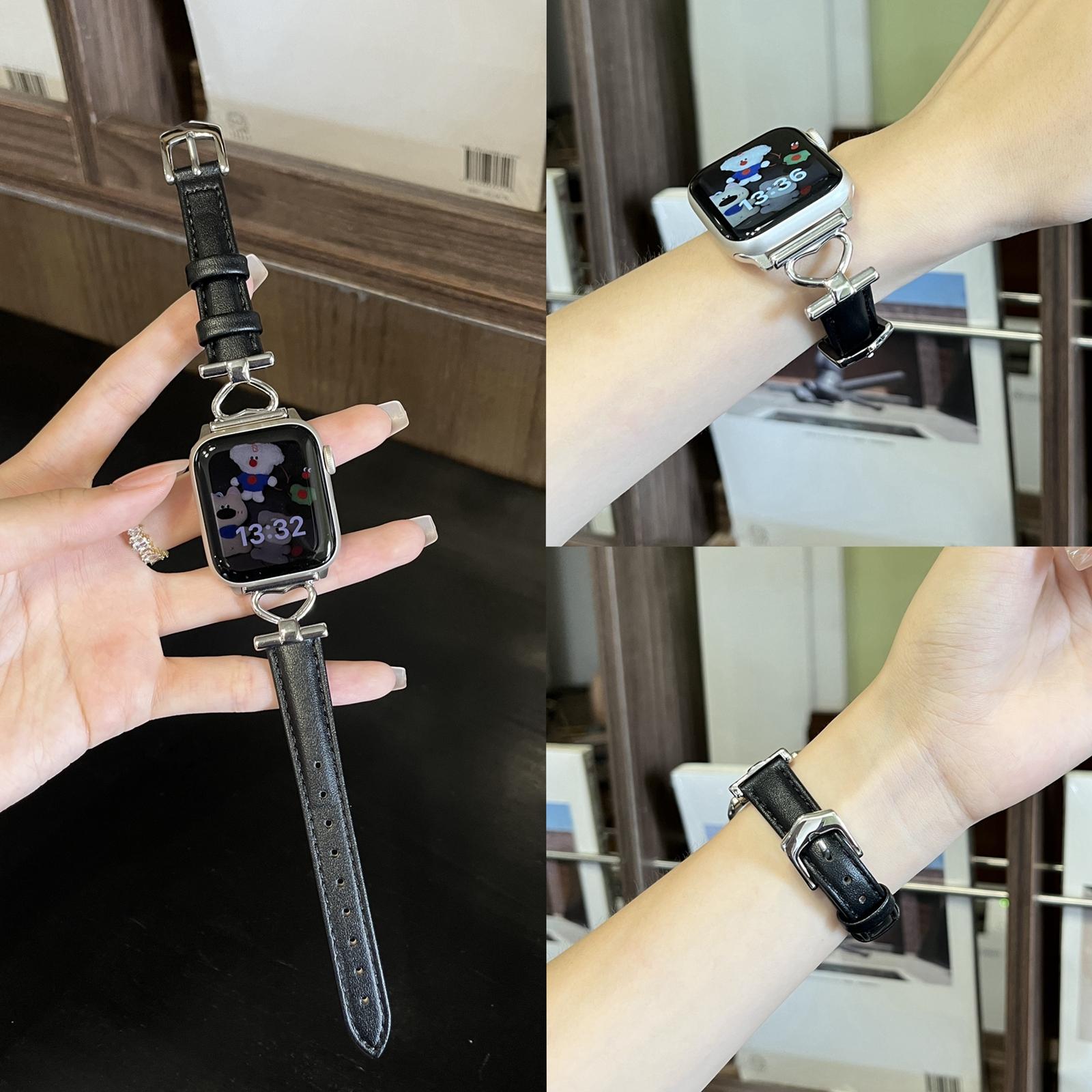 

Ремешок для Apple Watch женский Ultra 11/10/9/8/7/6/5/4/3/2/1 SE 38мм 40мм 41мм 42мм 44мм 45мм 46мм металлический кожаный Loop S10 S11 42MM чёрный