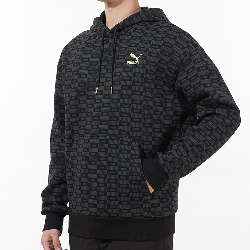 Puma Luxe Aop Hoodie With All-Over Logo Print Men Hoodie Black 534409-01