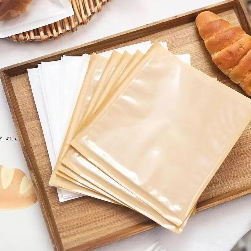 100Pcs Half Clear Plastic Kraft Bread Bag Individual Croissant Loaf Bread Donut Pandesal Pastry Bag